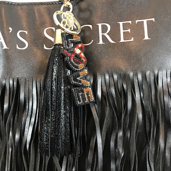 Victoria Secret black faux leather fringe tote - Picture 3 of 5